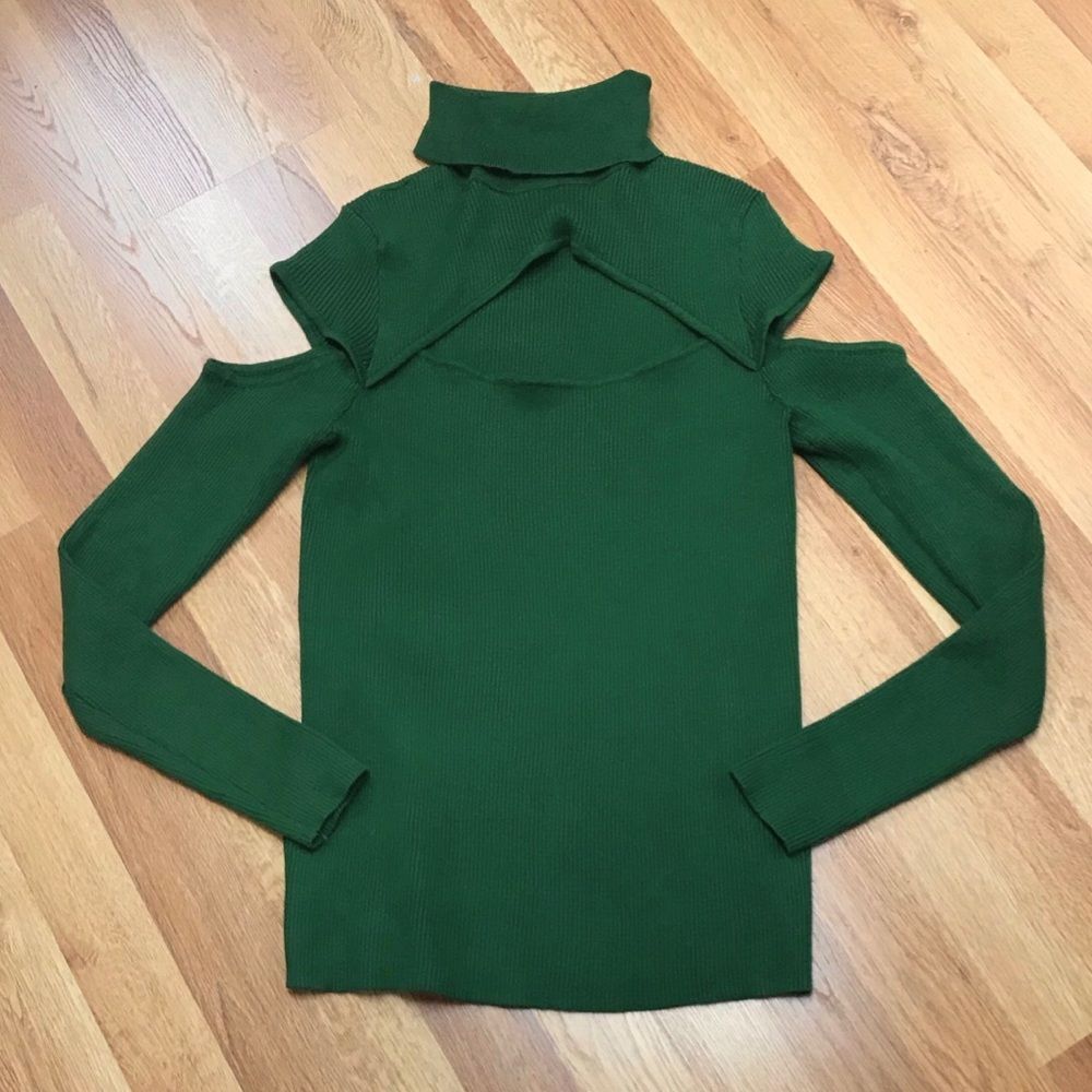 ELOQUII Green Ribbed Cutout Turtleneck Cold Shoulder Open Shoulder Size 14‎ 16